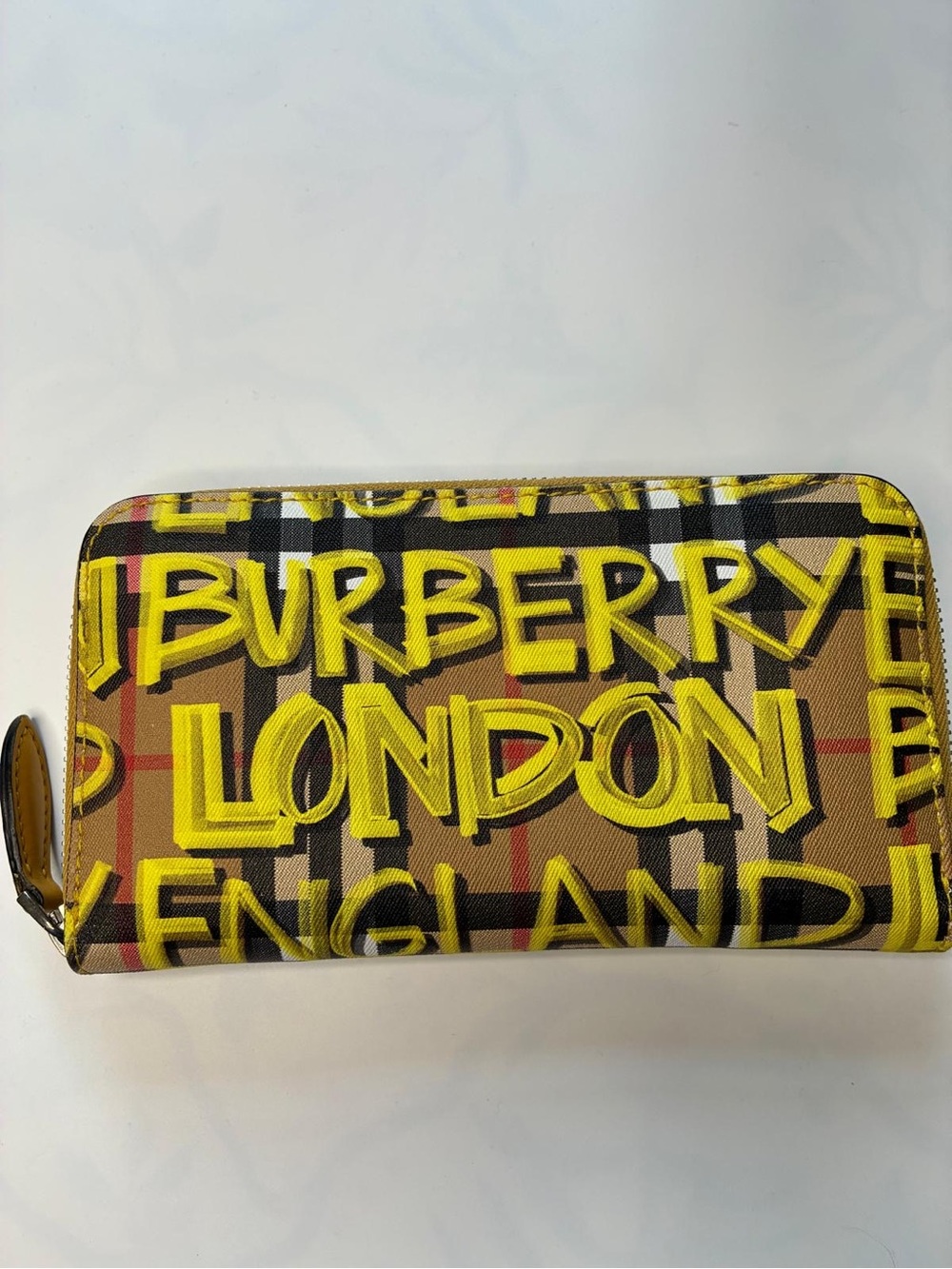 Burberry Tan Check Wallet with Yellow Graffiti "London"